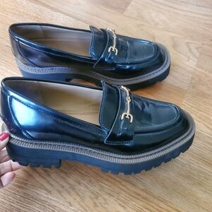 Sam Edelman Laurs Lug Sole Loafers with Gold Accent, Size 7.5